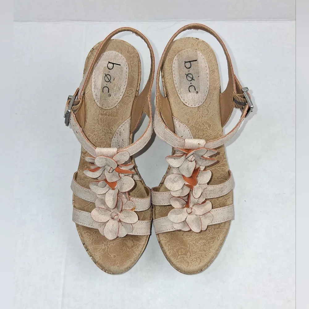 B.Ø.C Patsy Pale Pink Floral Cork Wegde Sandals